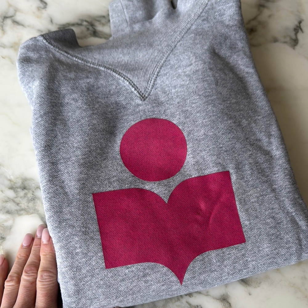 Isabel Marant Pink Logo Gray Crew Neck Sweater - Picture 7 of 11